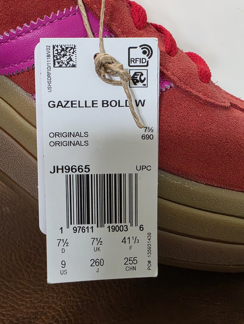 adidas Gazelle Platform Sneakers in Red with Pink Stripes - Picture 9 of 9